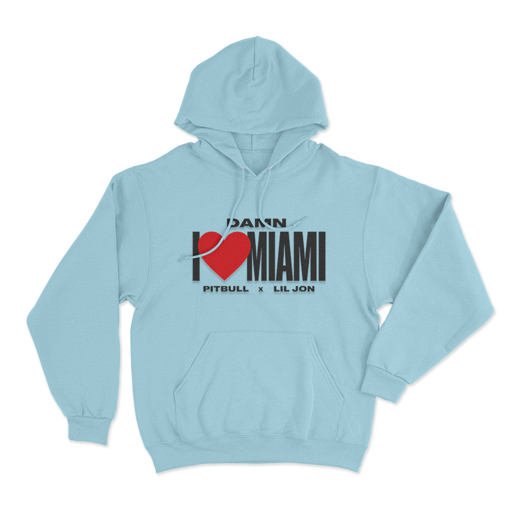I Love Miami Pitbull X Lil Jon Unisex Hoodie Sky Blue I Love Miami Pitbull X Lil Jon Unisex Hoodie Sky Blue