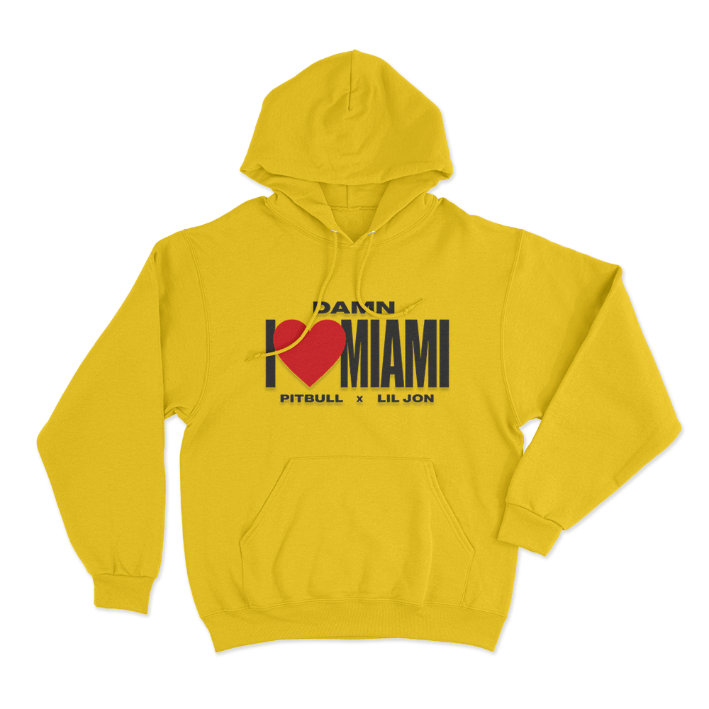 I Love Miami Pitbull X Lil Jon Unisex Hoodie Yellow I Love Miami Pitbull X Lil Jon Unisex Hoodie Yellow